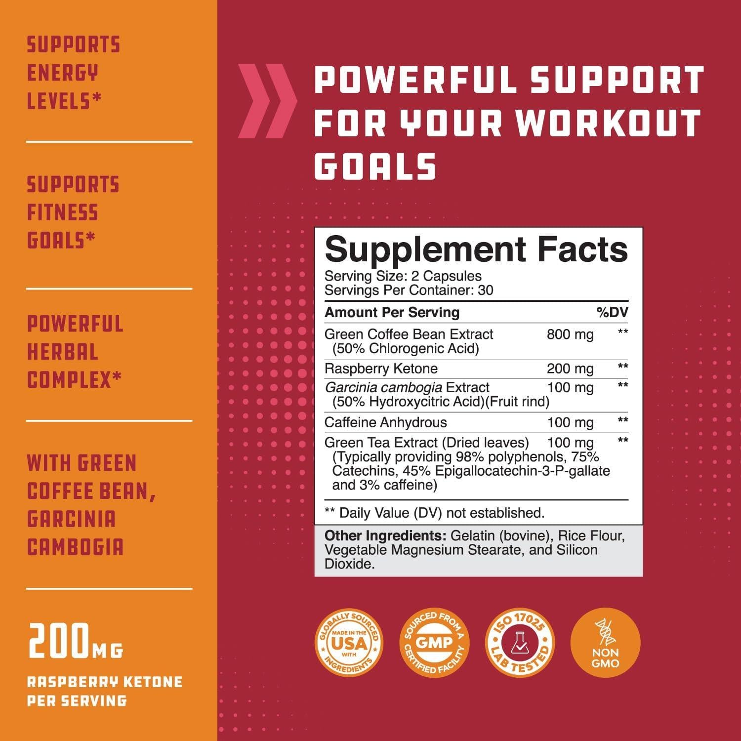 Suplemento de Cetonas de Frambuesa Puro 500 mg - 60 Cápsulas