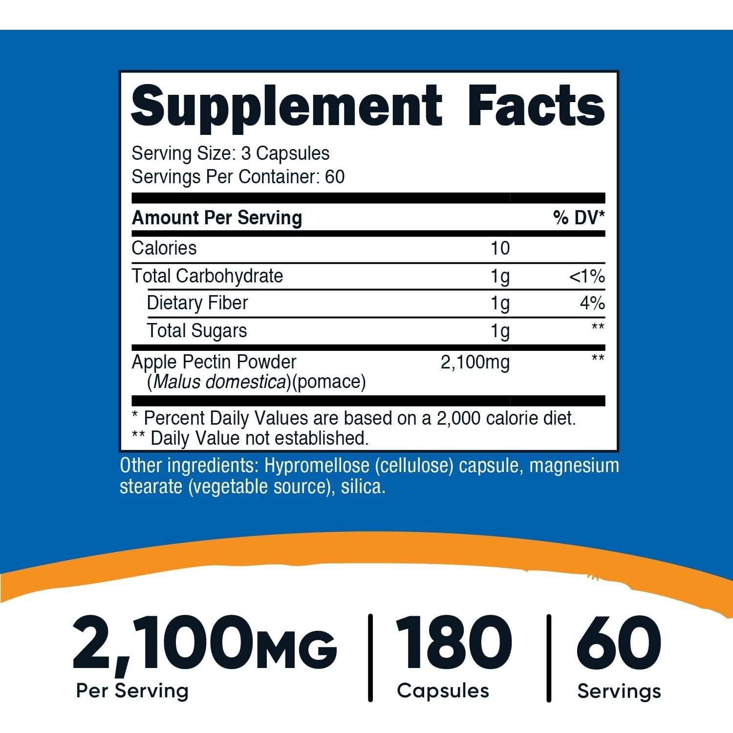 Cápsulas de Pectina de Manzana Nutricost 2100mg 180 Cápsulas
