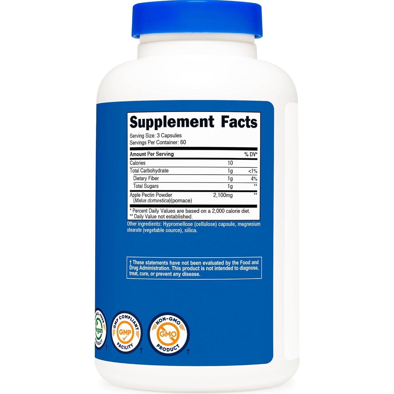 Cápsulas de Pectina de Manzana Nutricost 2100mg 180 Cápsulas