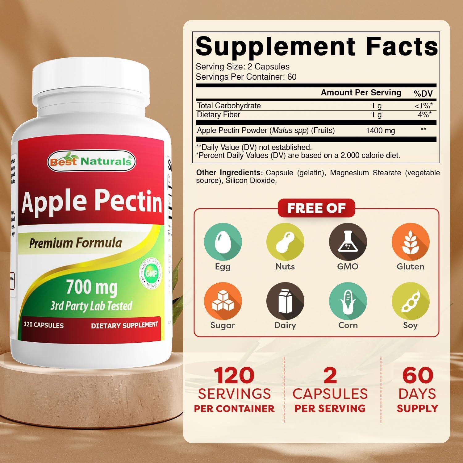 Pectina de Manzana 700 mg Mejores Naturales 120 Cápsulas