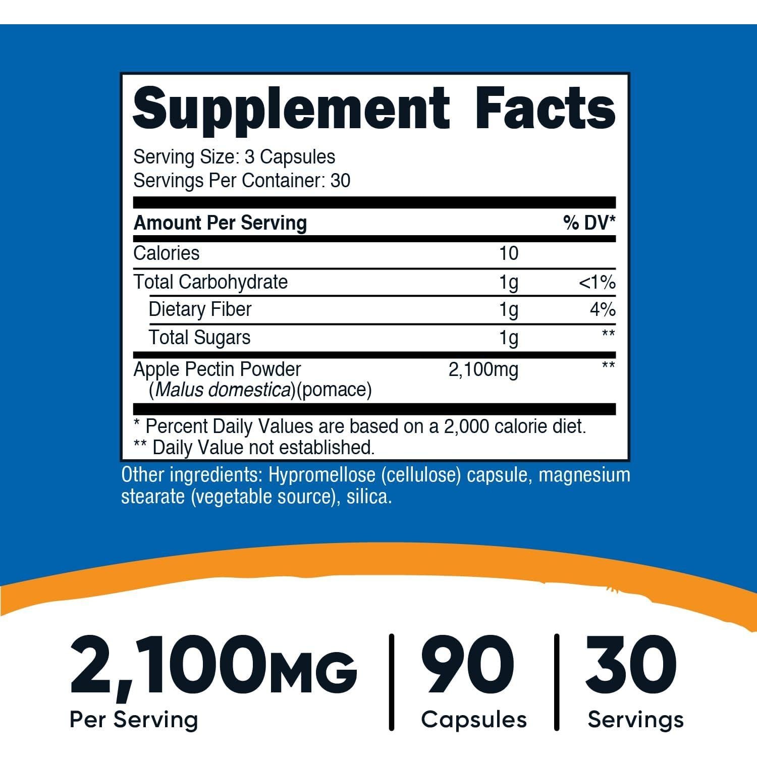 Cápsulas de Pectina de Manzana Nutricost 2100mg 90 Unidades