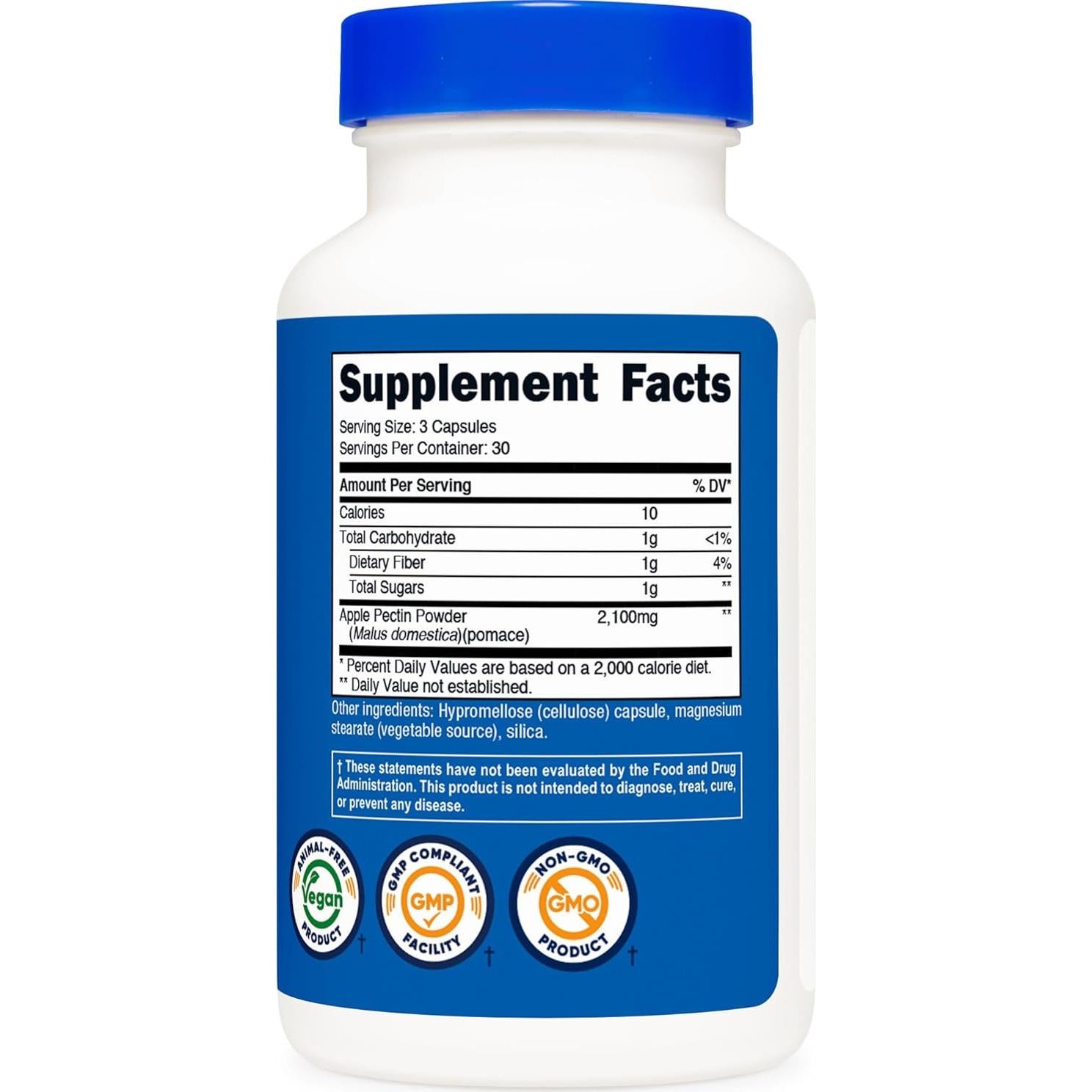 Cápsulas de Pectina de Manzana Nutricost 2100mg 90 Unidades