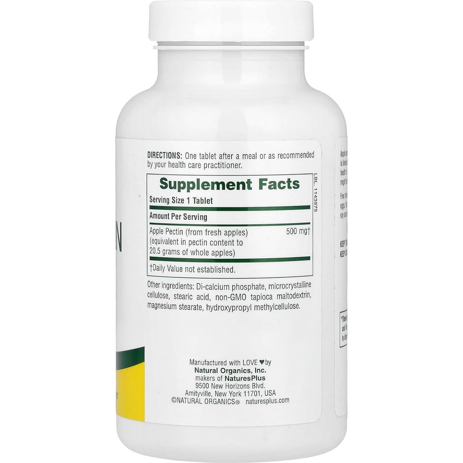 Pectina de Manzana NaturesPlus 500 mg 180 Tabletas Vegetariano