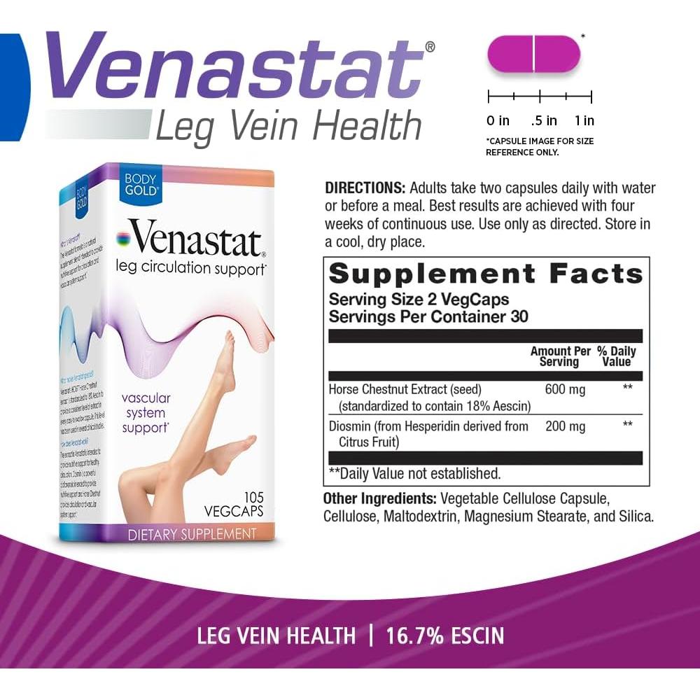 Body Gold Venastat - Suplemento Circulación Venas 105 Cápsulas