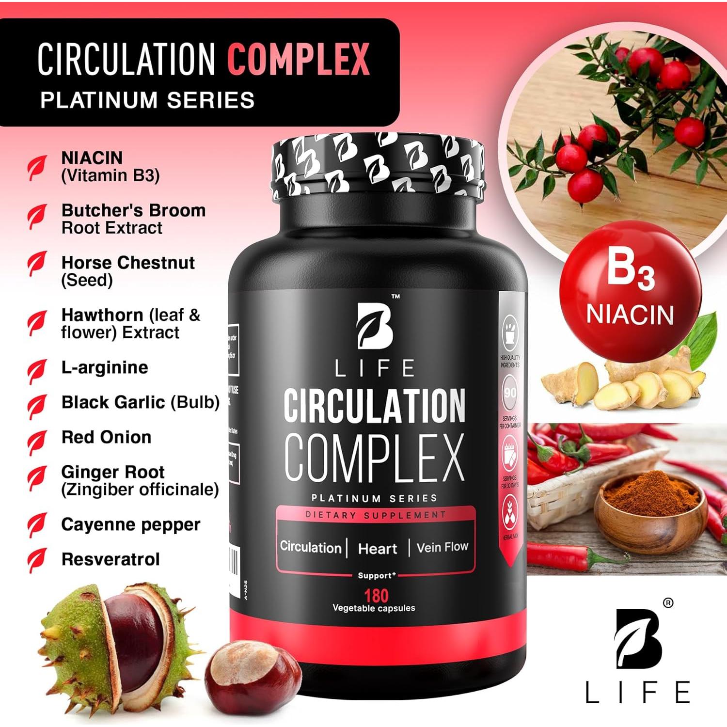Complejo Circulatorio B Life - 180 Cápsulas de L-arginina