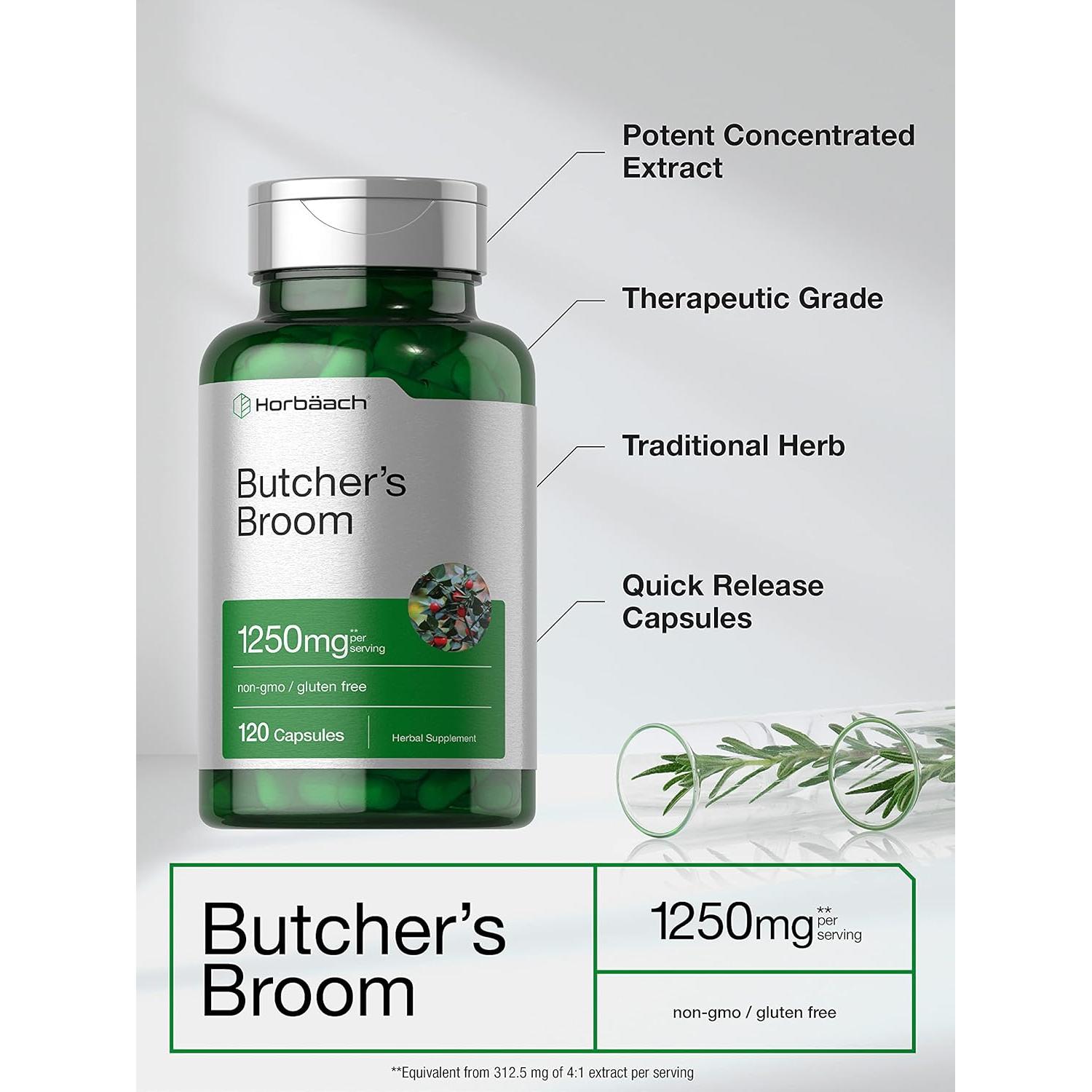 Cápsulas de Butcher's Broom Horbaach 1250mg - 120 Unidades - Sin OGM