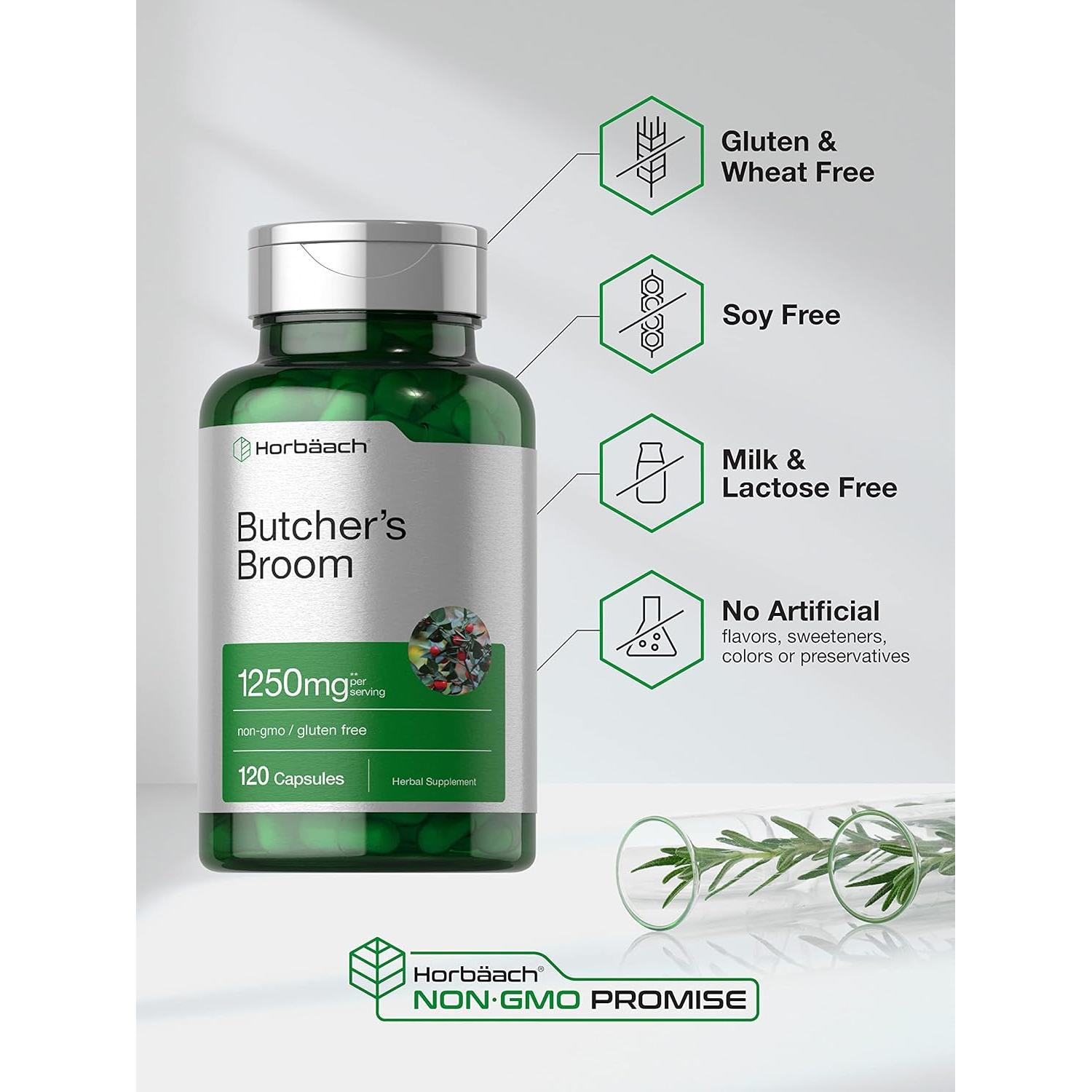 Cápsulas de Butcher's Broom Horbaach 1250mg - 120 Unidades - Sin OGM