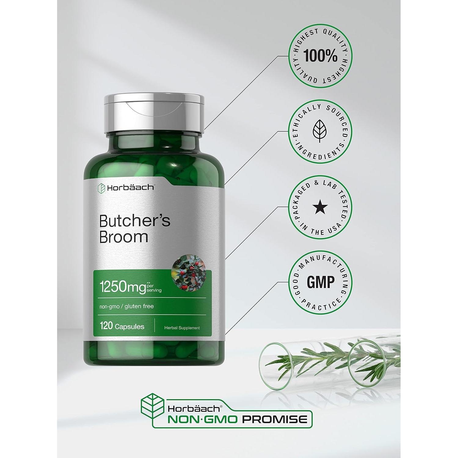 Cápsulas de Butcher's Broom Horbaach 1250mg - 120 Unidades - Sin OGM