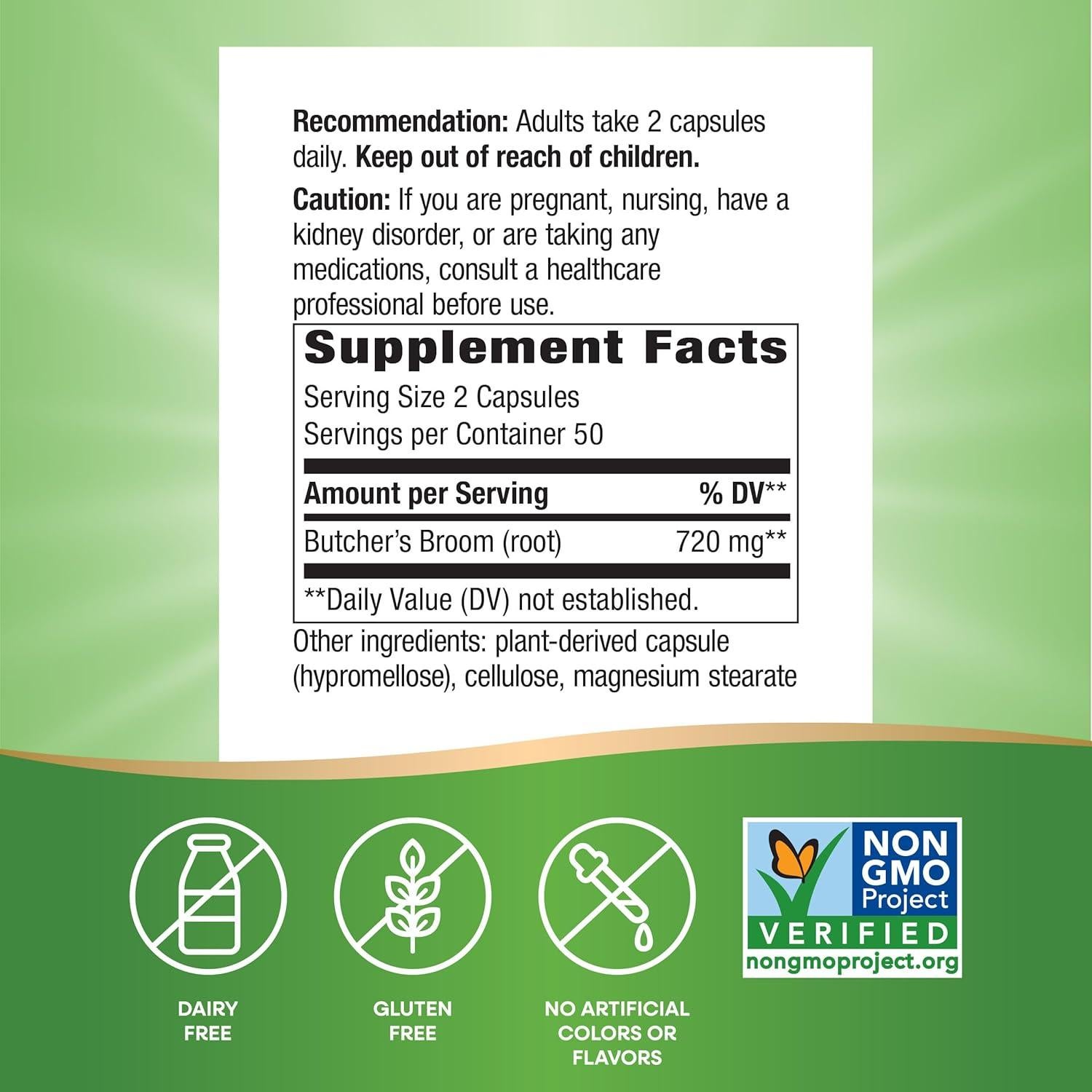 Escoba de Carnicero Nature's Way 720 mg 100 Cápsulas Veganas