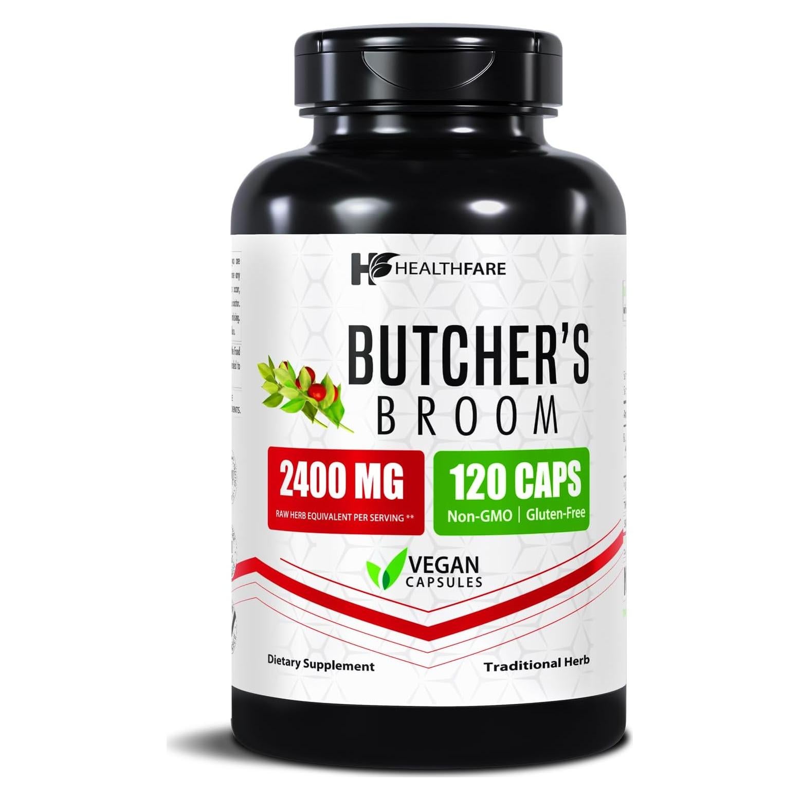 Suplemento Herbal Escoba de Carnicero Healthfare 2400mg 120 Cápsulas