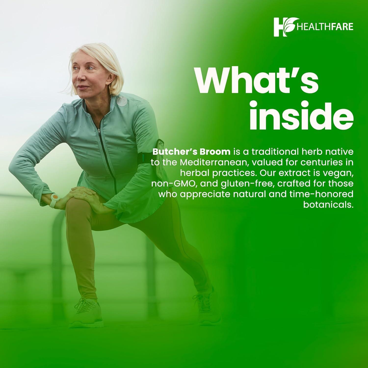 Suplemento Herbal Escoba de Carnicero Healthfare 2400mg 120 Cápsulas