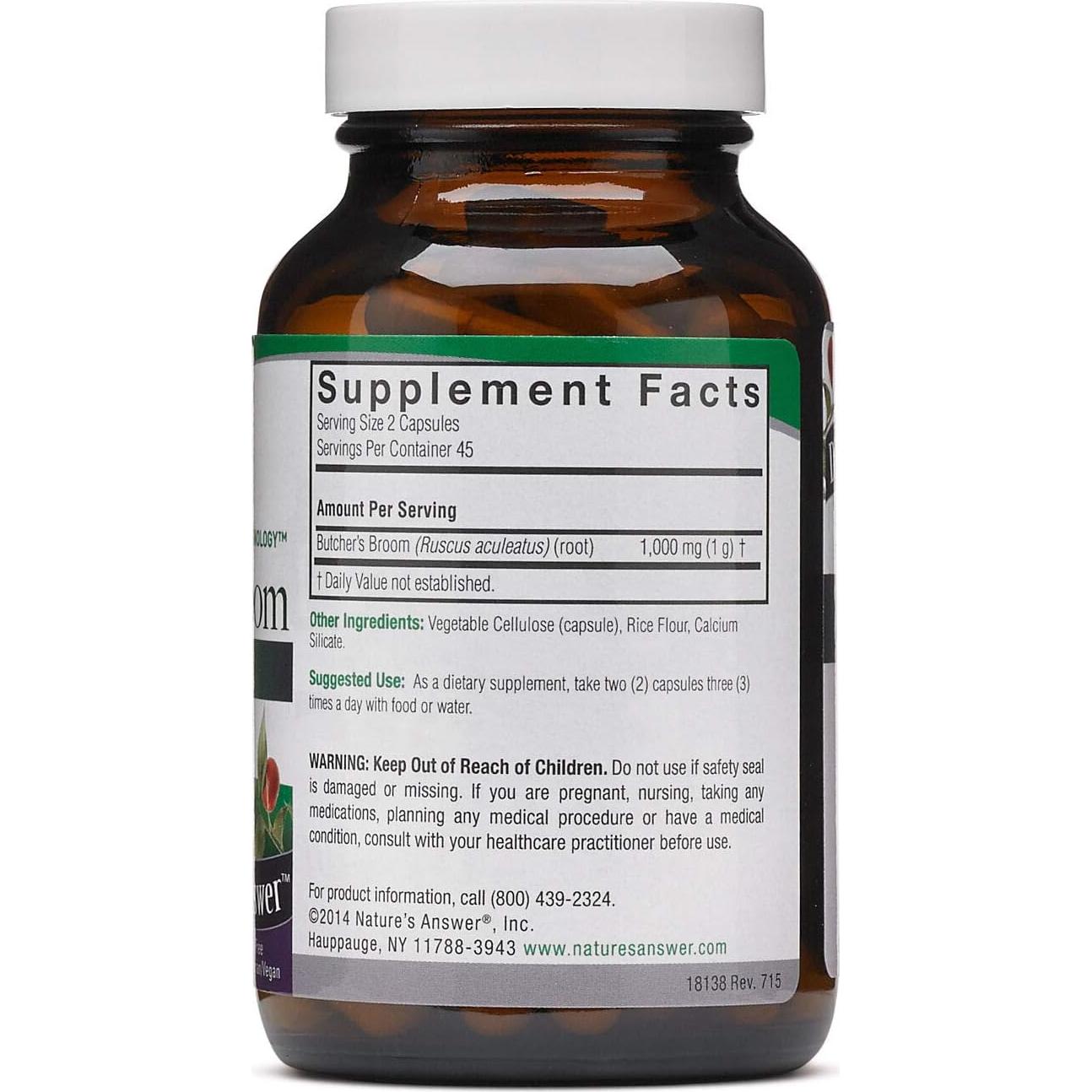 Suplemento Vegano Raíz de Butcher's Broom Nature's Answer 90 Cápsulas