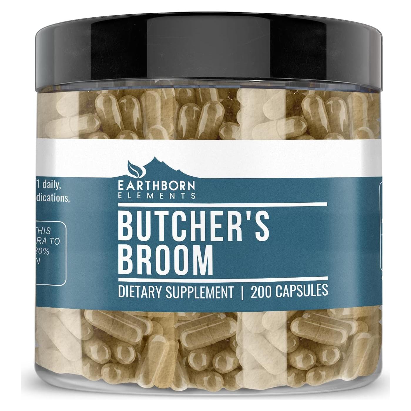 Escoba de Butcher Earthborn Elements 200 Cápsulas Puras Sin Aditivos