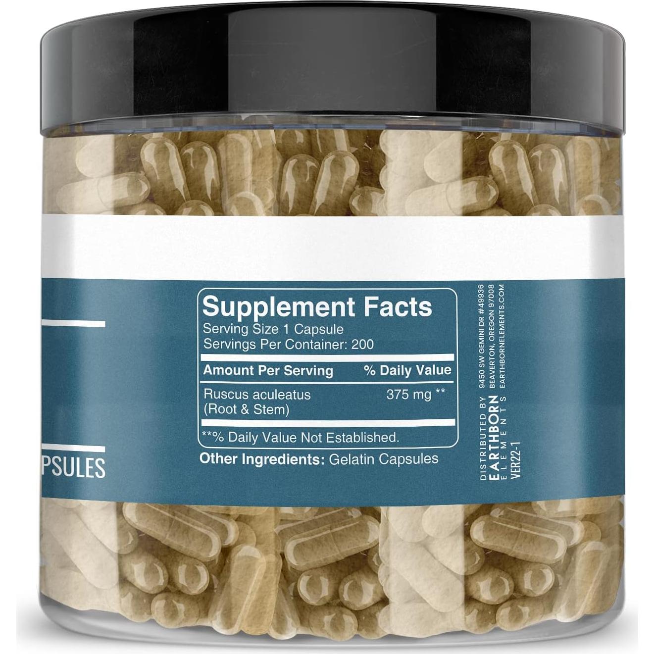 Escoba de Butcher Earthborn Elements 200 Cápsulas Puras Sin Aditivos