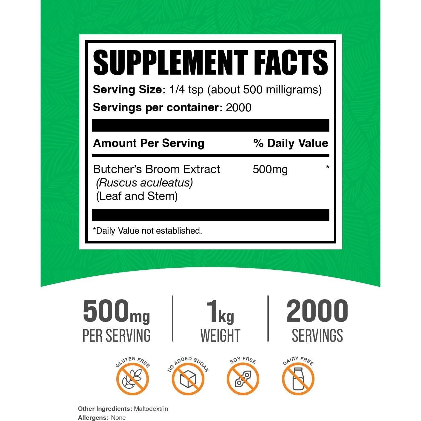 Extracto de Escoba de Butcher BulkSupplements 1kg Vegano