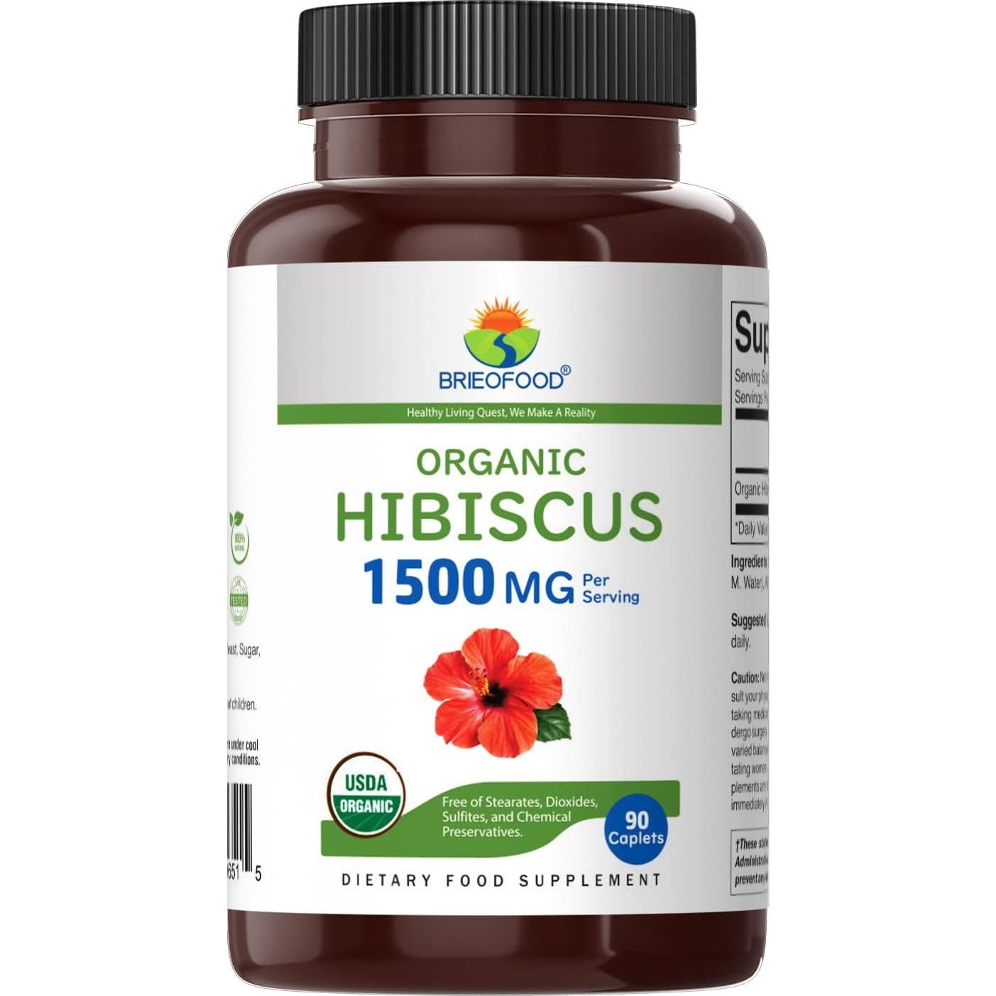 Hibisco Orgánico Brieofood 1500mg 90 Tabletas Vegetarianas