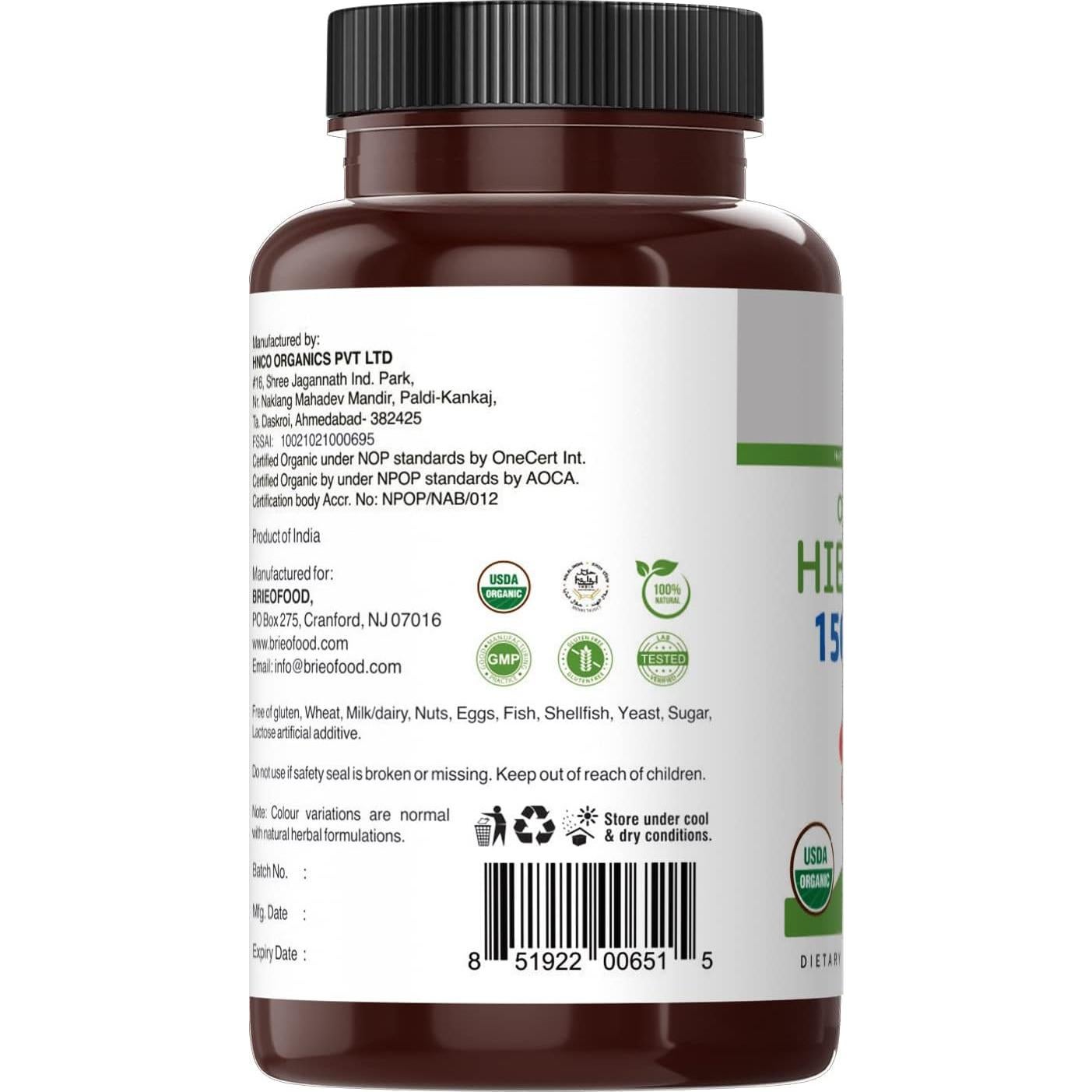 Hibisco Orgánico Brieofood 1500mg 90 Tabletas Vegetarianas