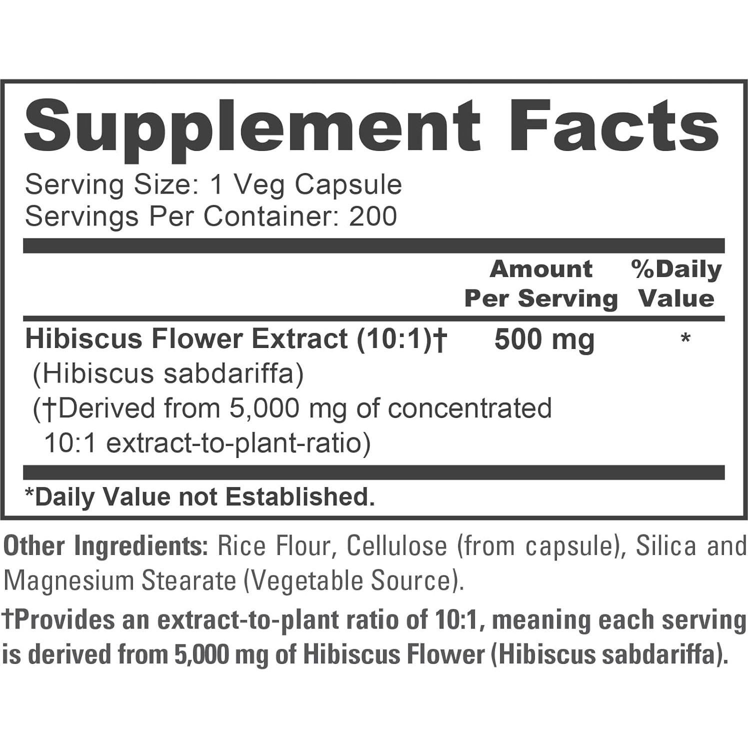 Extracto de Flor de Hibisco NusaPure 10:1 500mg 200 Cápsulas Veganas