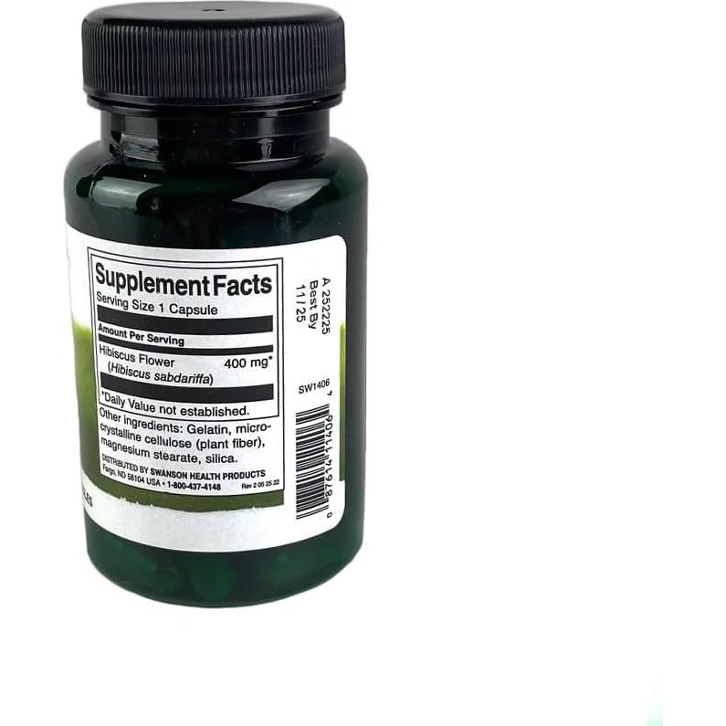 Suplemento Herbal Flor de Hibisco Swanson 60 Cápsulas 400mg