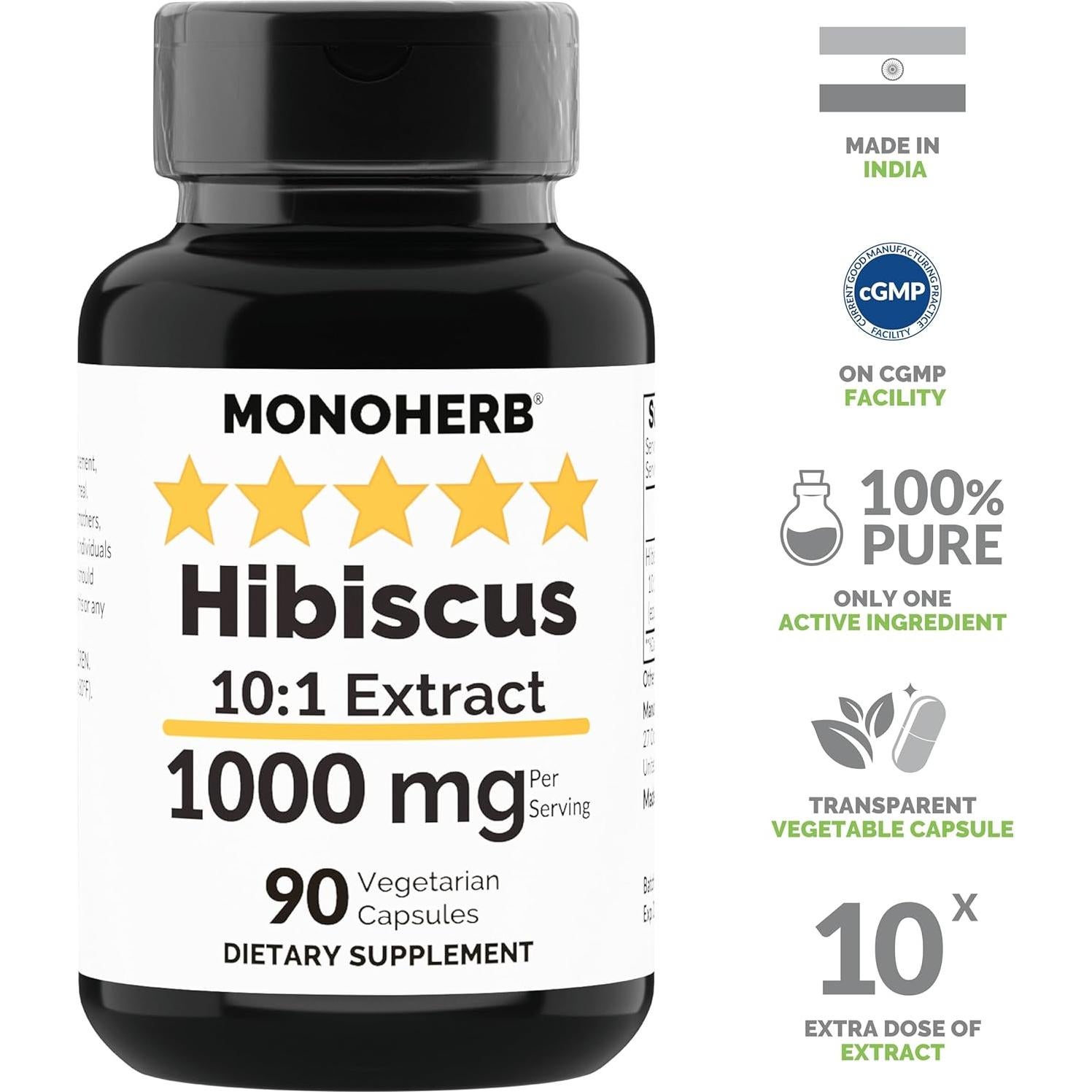 Extracto de Hibisco Monoherb 1000 mg - 90 Cápsulas Vegetales