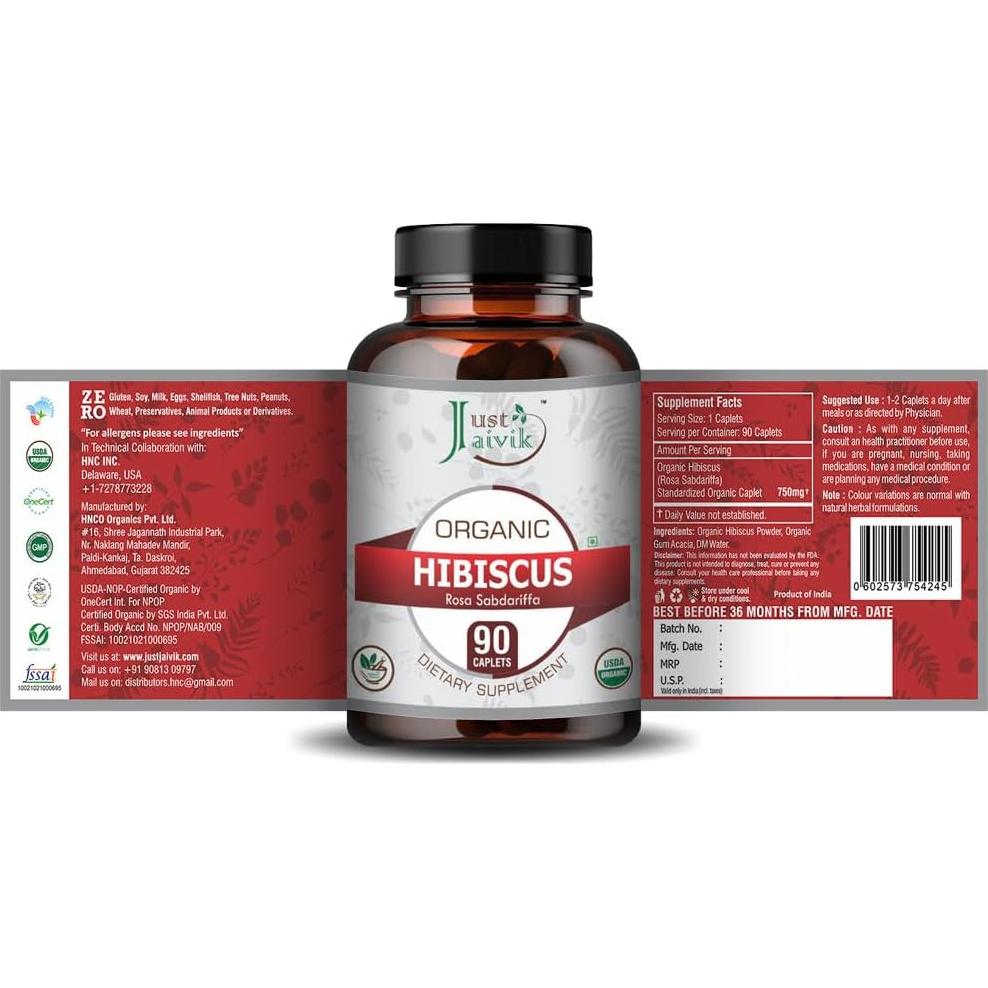 Suplemento Dietético Orgánico Just Jaivik Hibisco 750mg 90 Tabletas