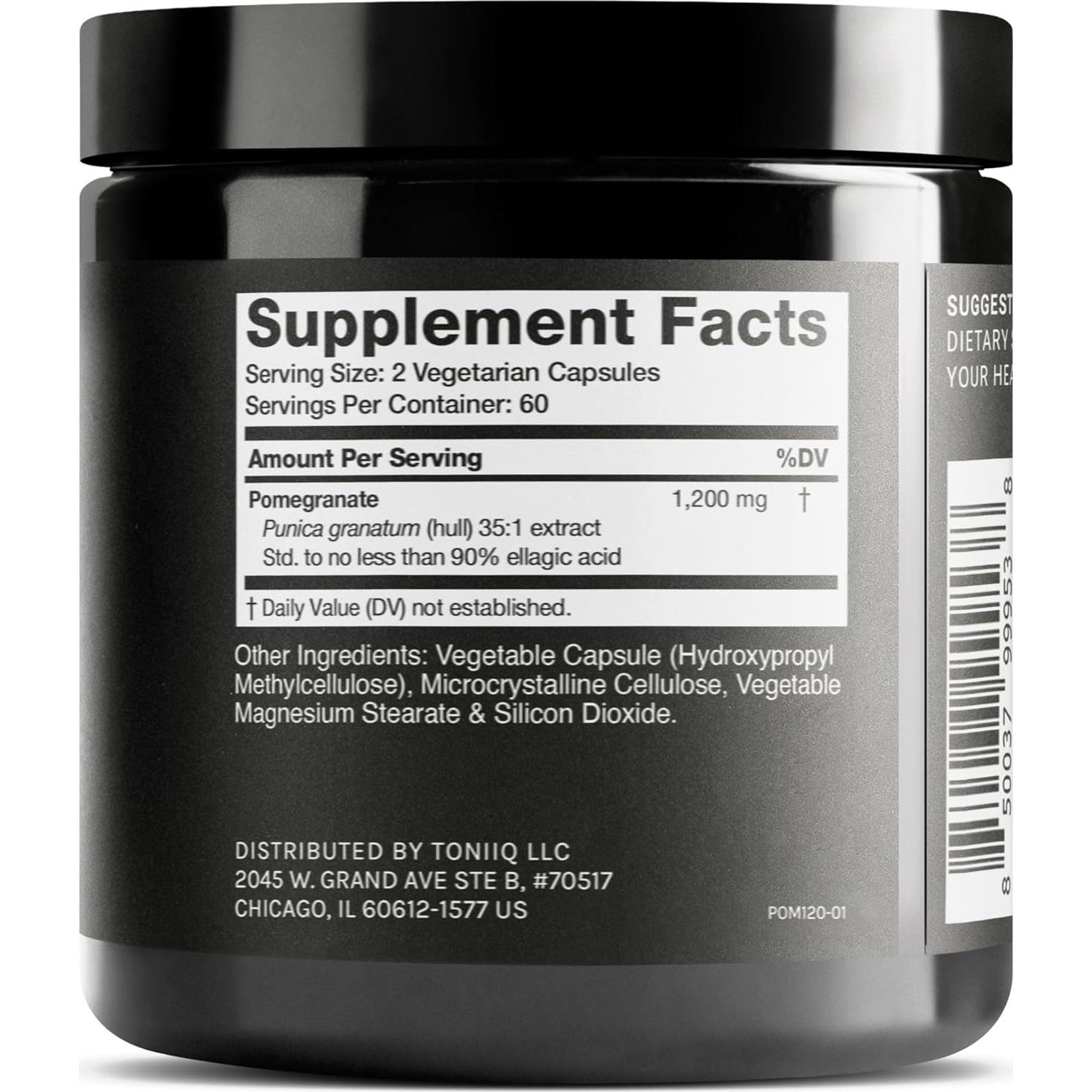 Extracto de Granada Toniiq 1200 mg 90% Ácido Elágico 120 Cápsulas