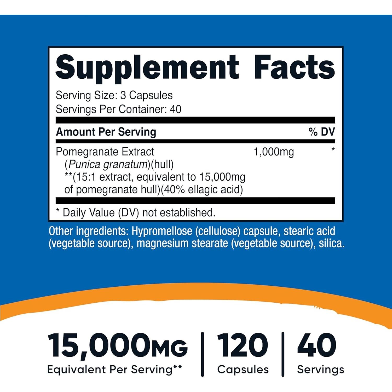 Extracto de Granada Nutricost 120 Cápsulas 15000 mg Antioxidantes