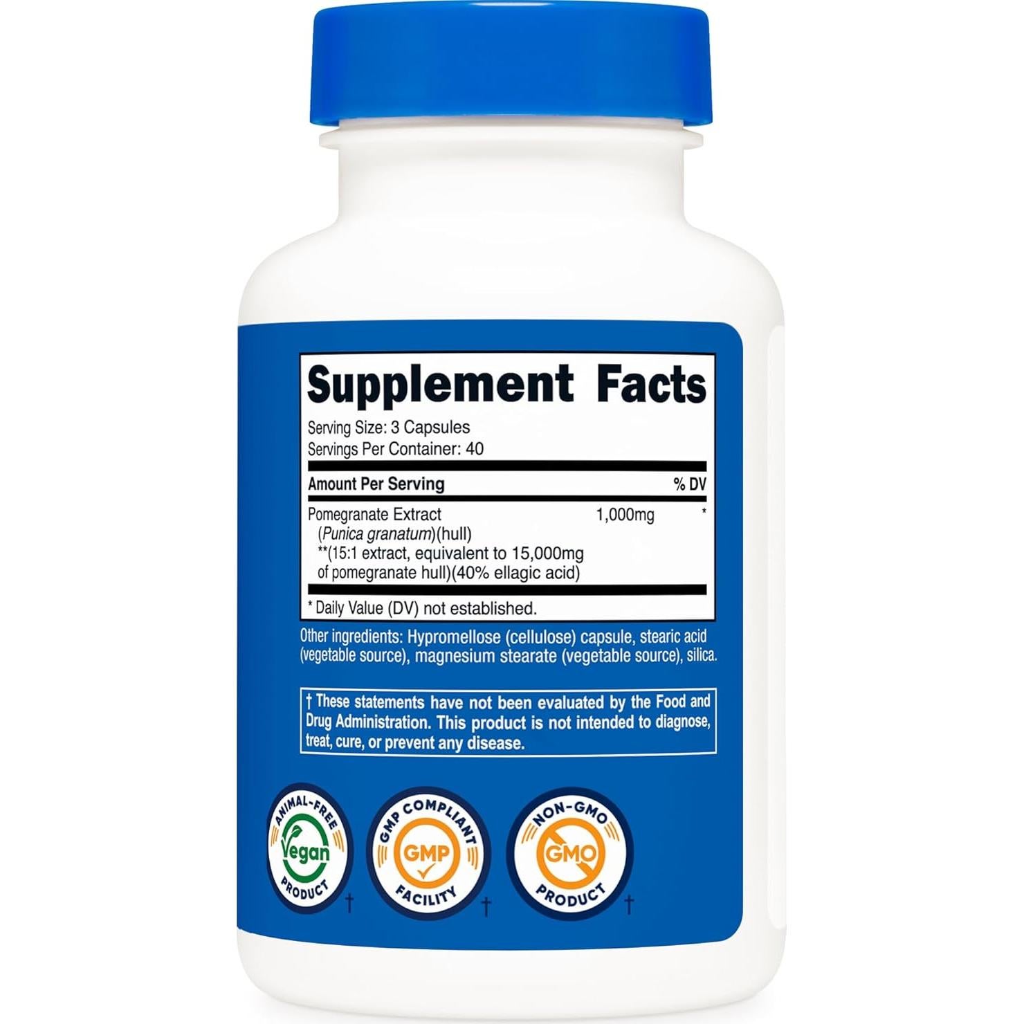 Extracto de Granada Nutricost 120 Cápsulas 15000 mg Antioxidantes