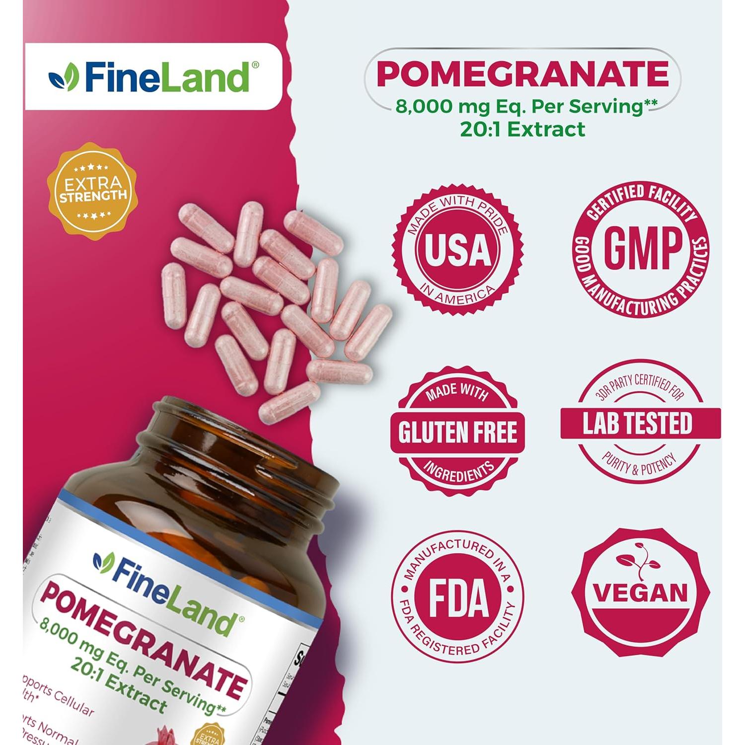 Extracto de Granada FineLand 8000 mg 40% Ácido Elágico 120 Cápsulas Veganas