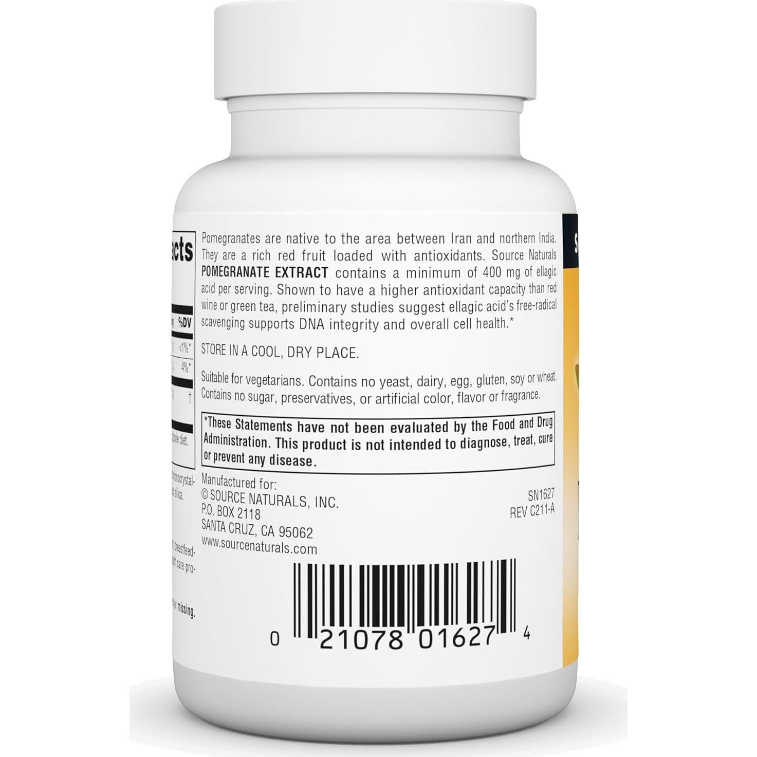 Extracto de Granada Source Naturals 500mg Antioxidante 60 Tabletas