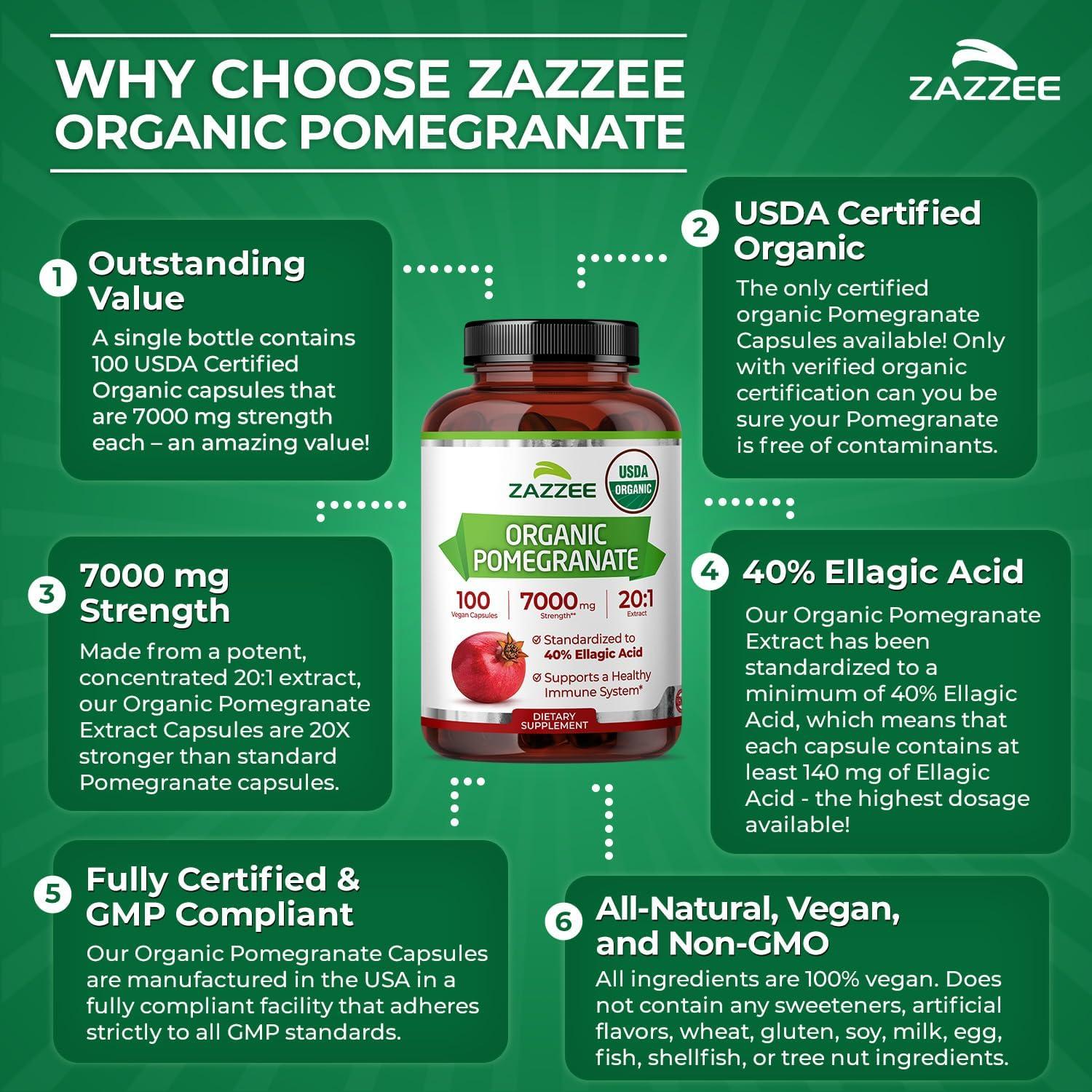 Zazzee Extracto de Granada Orgánico 7000 mg 100 Cápsulas Veganas