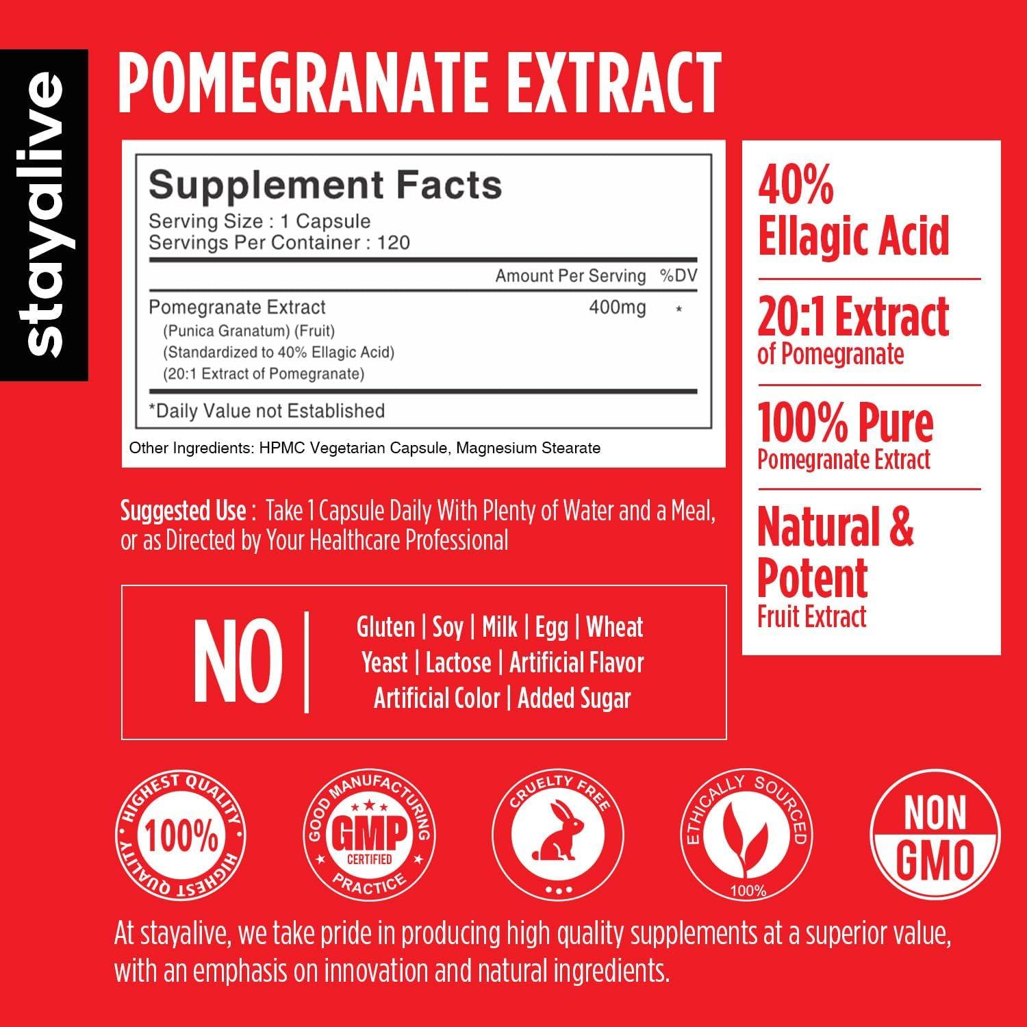 Cápsulas de Extracto de Granada STAY ALIVE 120 Unidades 20:1