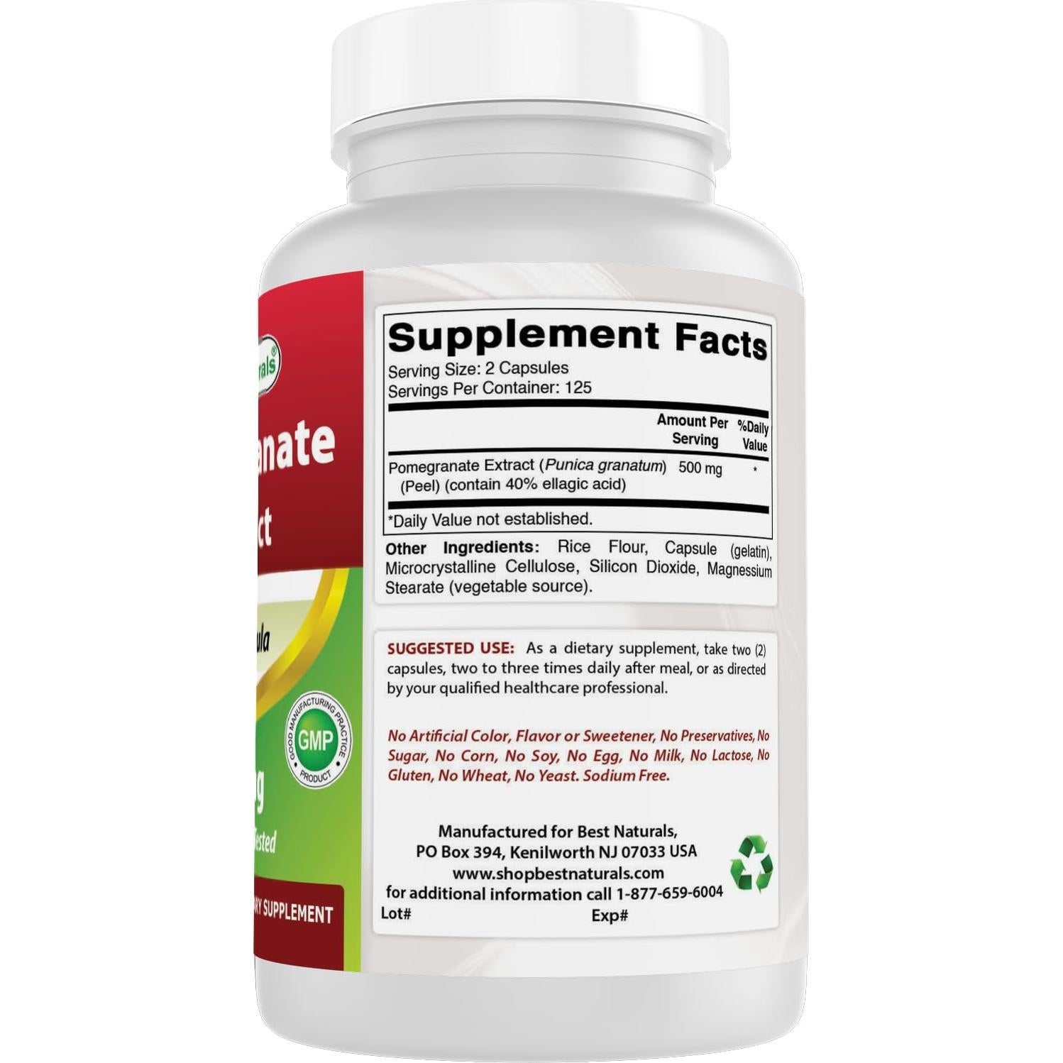 Extracto de Granada Best Naturals 250 mg 250 Cápsulas Veganas