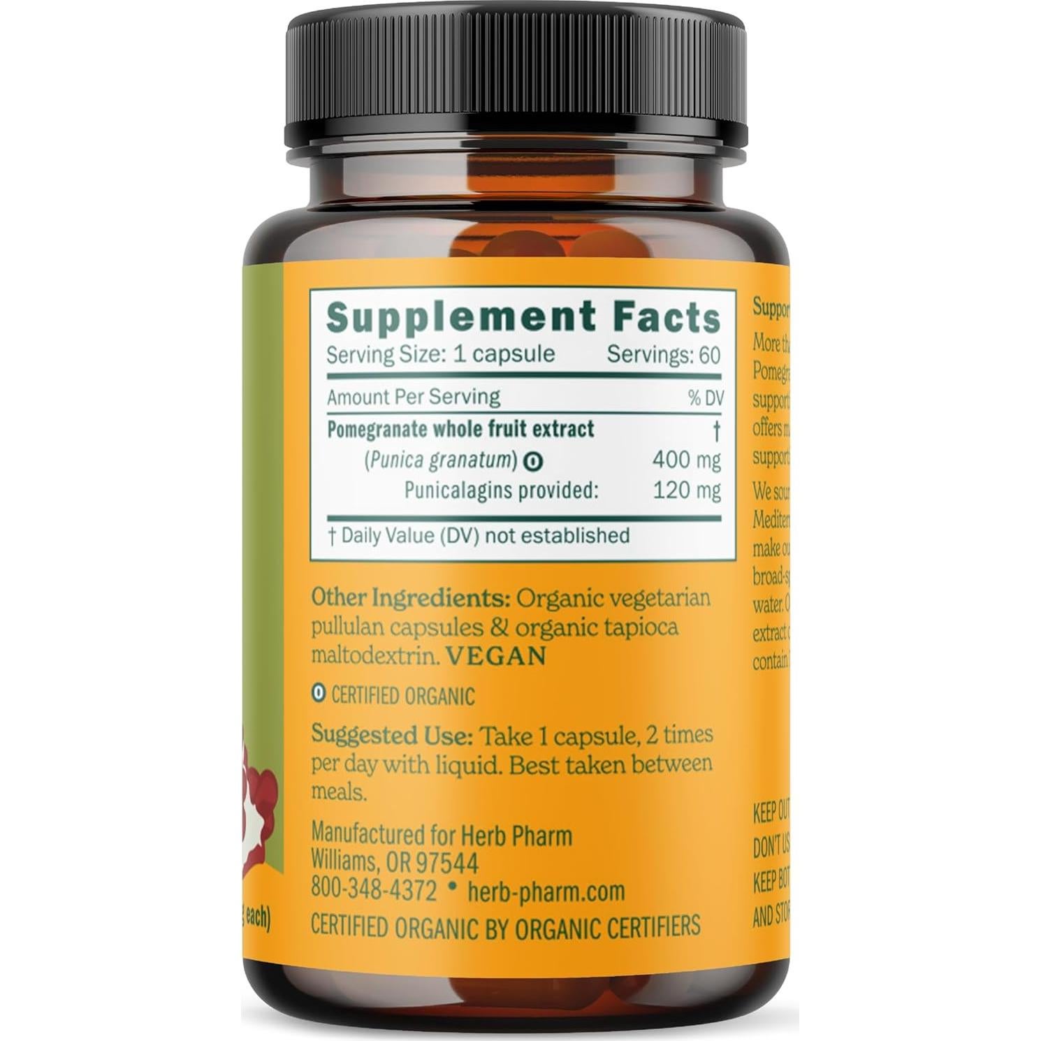 Cápsulas de Granada Orgánica Herb Pharm 60 Veganas 120mg