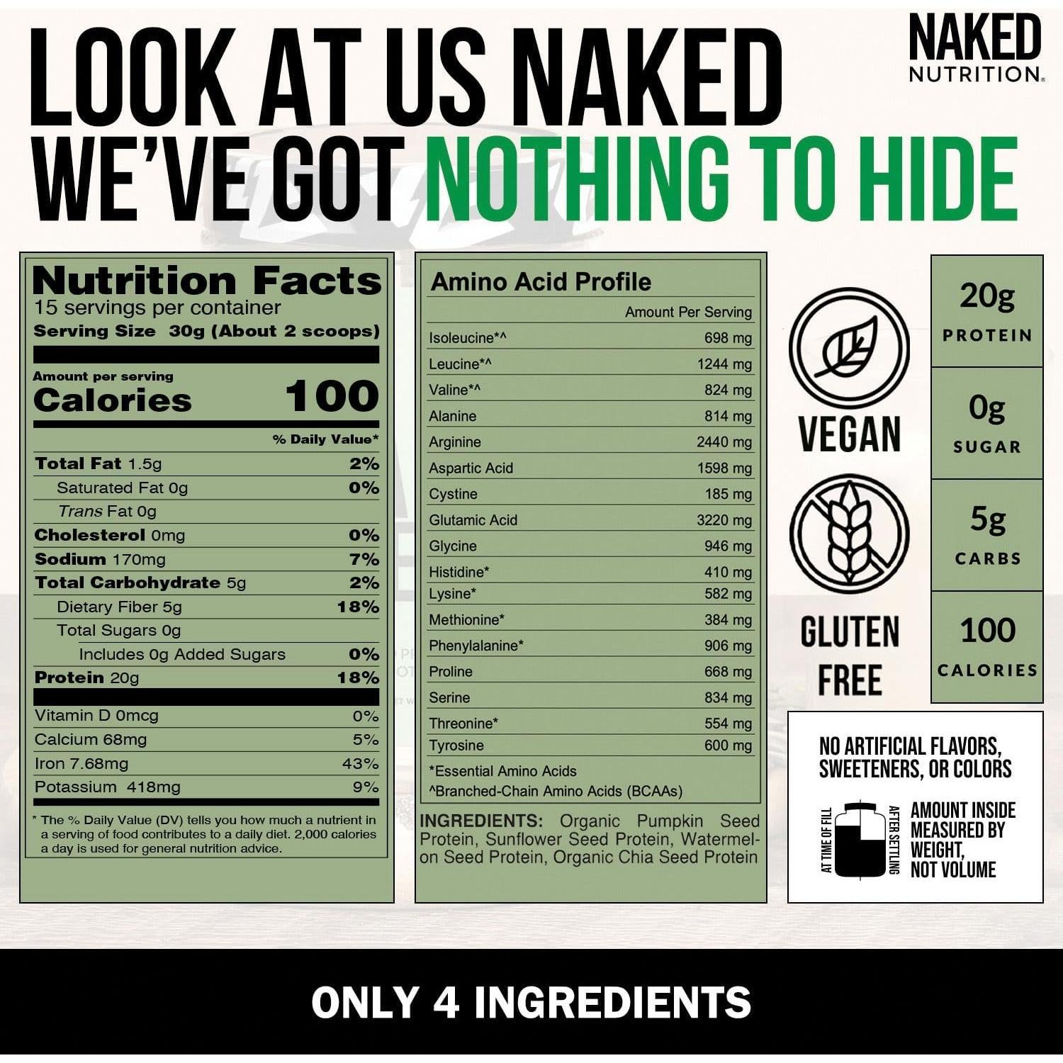 Polvo de Proteína Naked Seed 450g - 4 Ingredientes Vegano