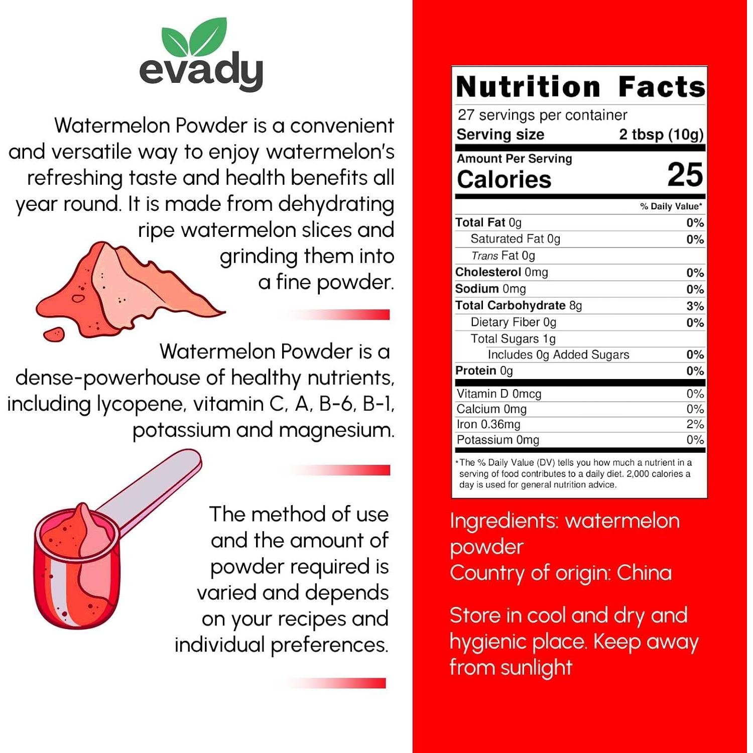 Polvo de Sandía Natural 226.8 g Evady - Sabor Dulce