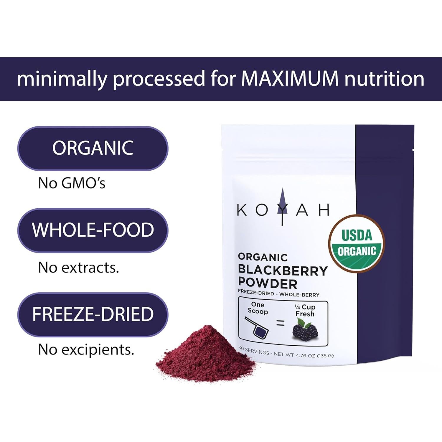 Polvo de Mora Orgánica KOYAH - 30 Porciones Liofilizado