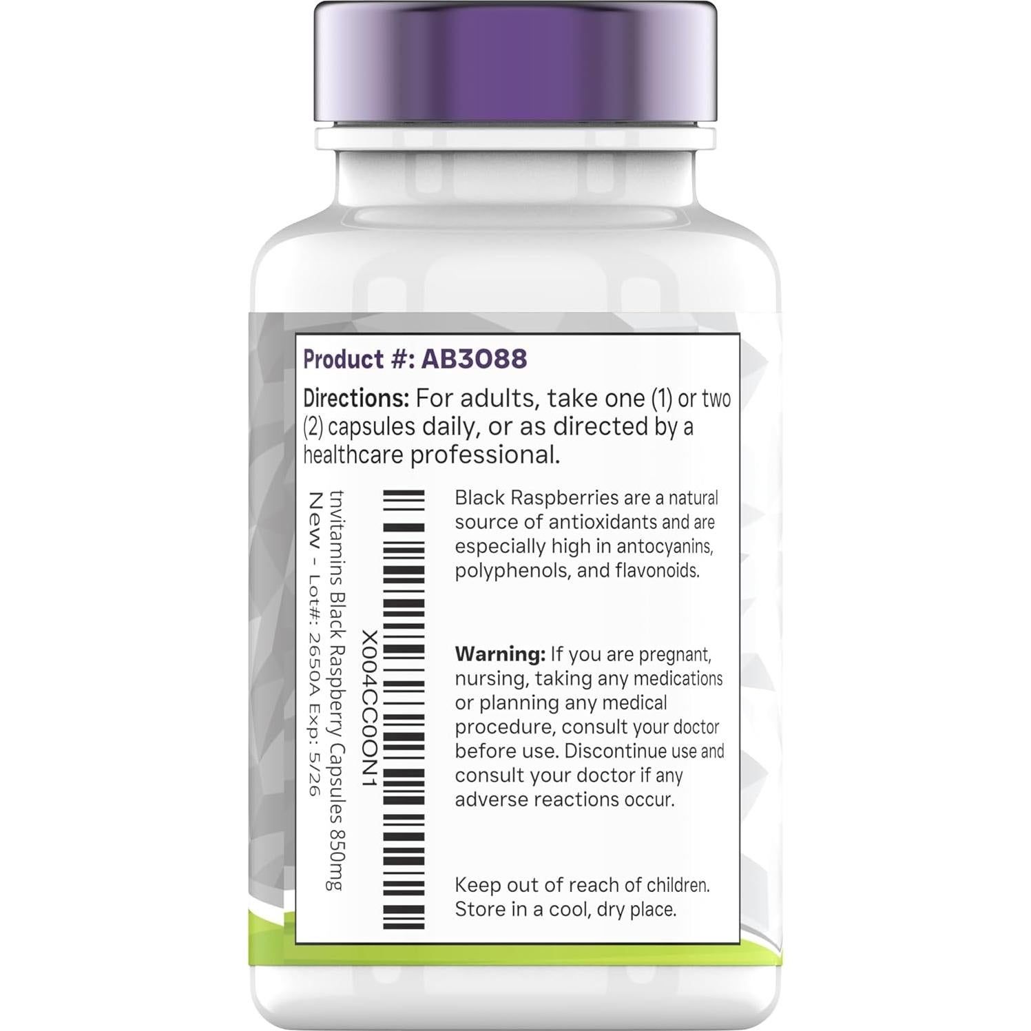 Cápsulas de Frambuesa Negra TNVitamins 850mg - 180 Unidades