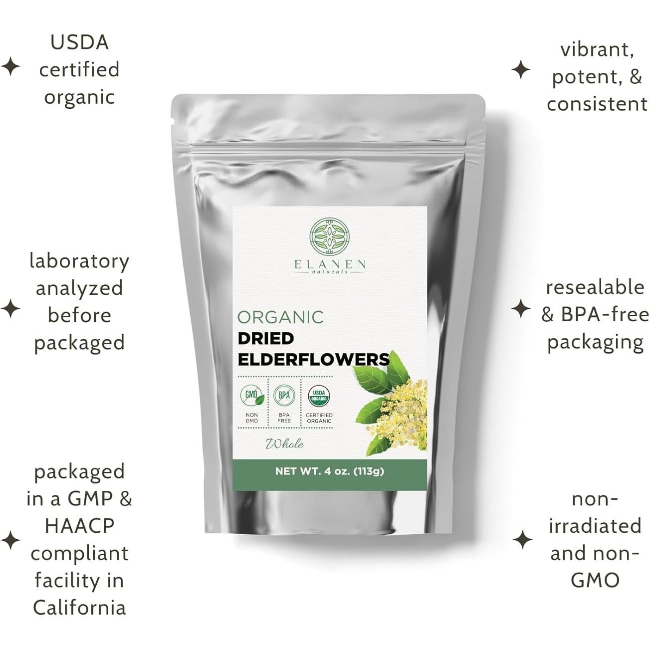 Té de Flor de Sauco Seco Orgánico Elanen Naturals 113 g