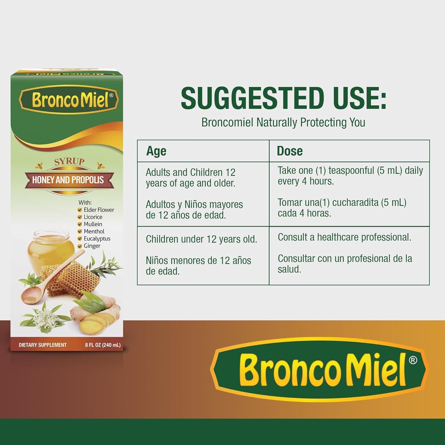 Jarabe BroncoMiel de Miel y Propóleos 236 ml - Soporte Inmunológico