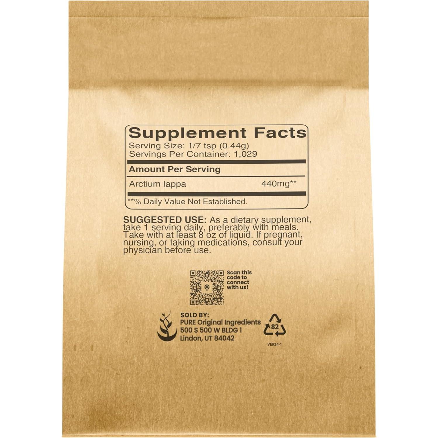 Extracto de Raíz de Bardana 454g Ingredientes Originales Puros