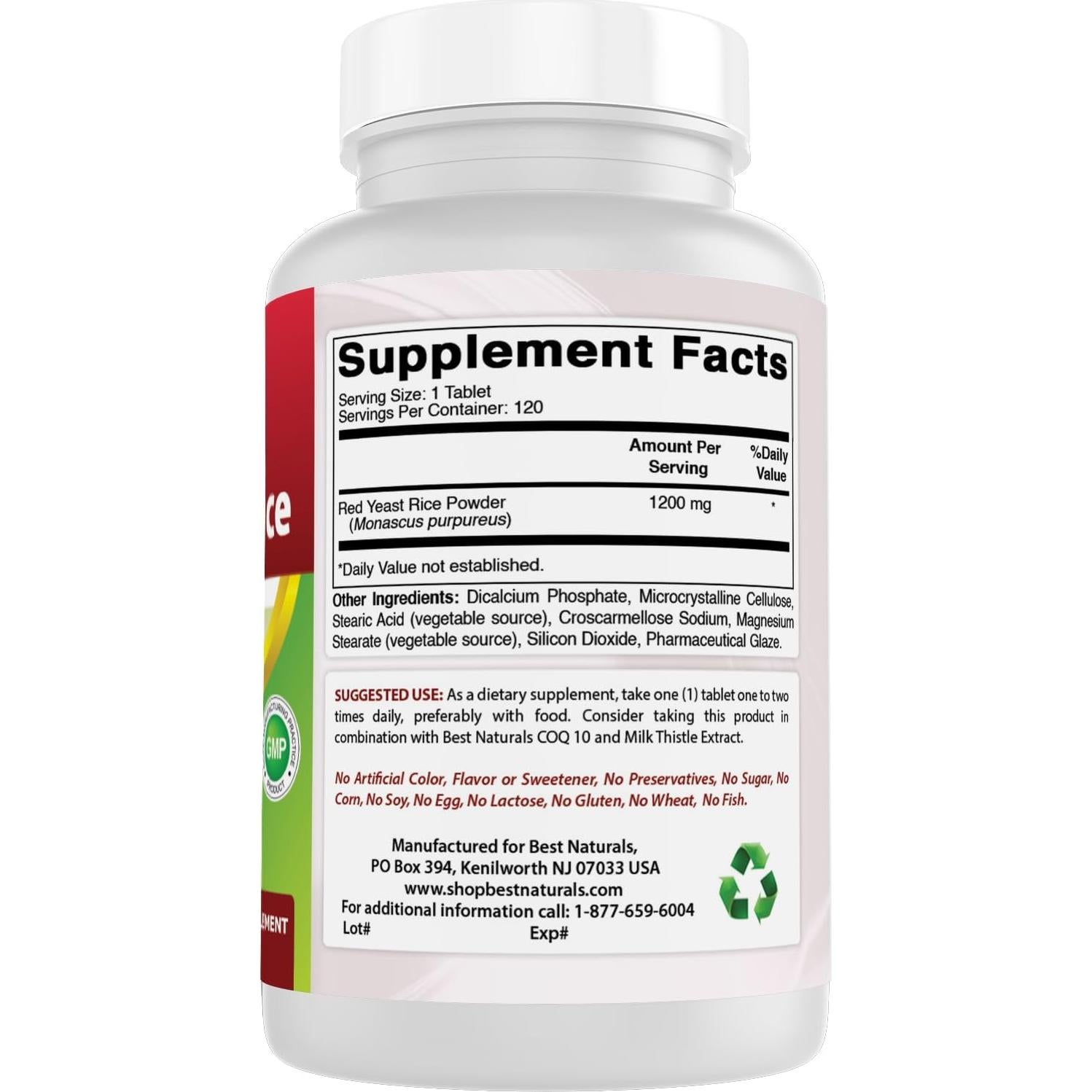 Arroz de Levadura Roja 1200 mg Mejor Naturales 120 Tabletas