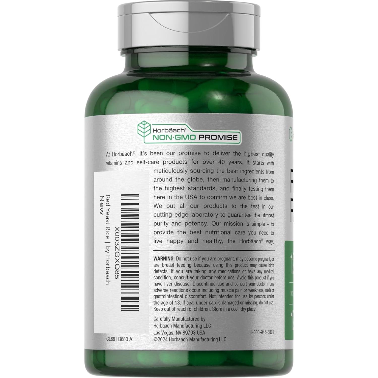 Arroz de Levadura Roja Horbaach 1200 mg 120 Cápsulas Suplemento