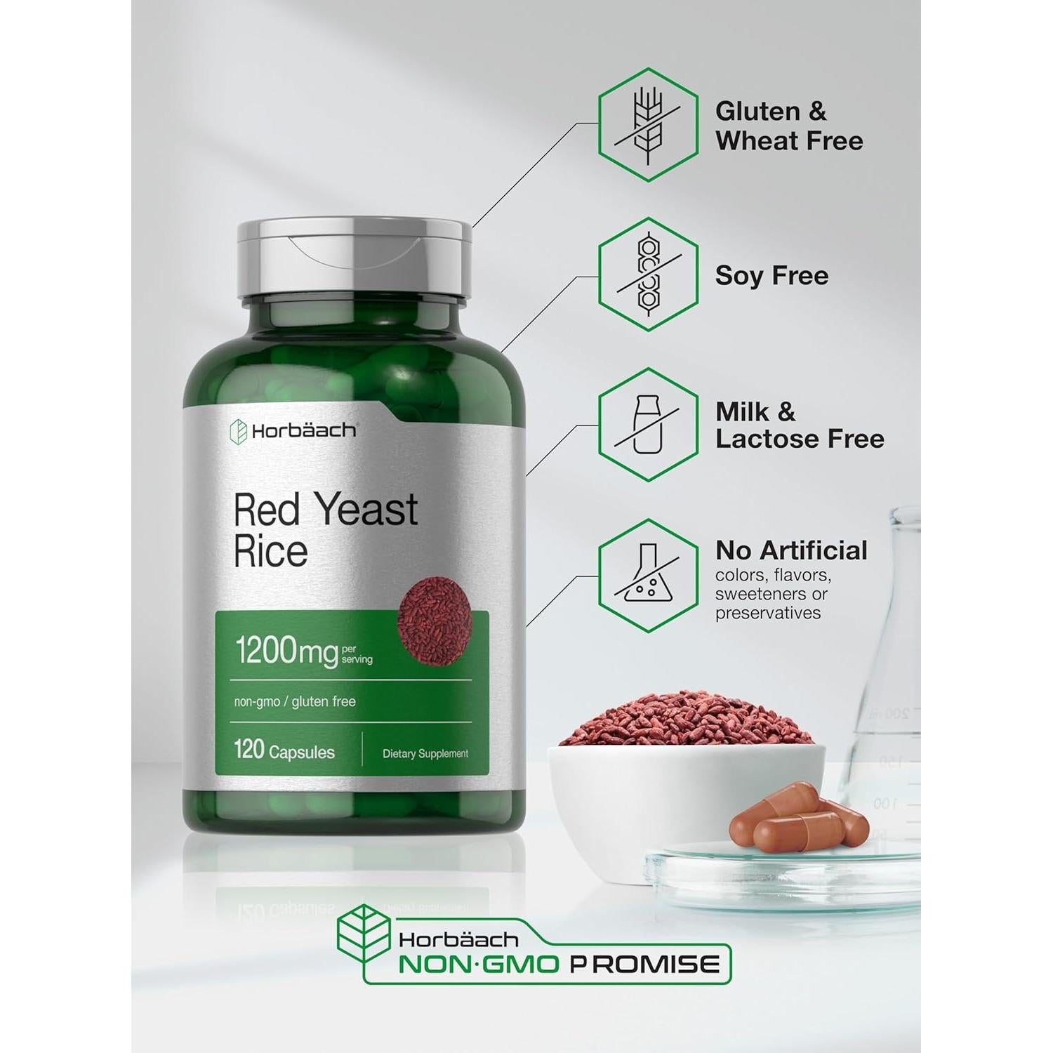 Arroz de Levadura Roja Horbaach 1200 mg 120 Cápsulas Suplemento