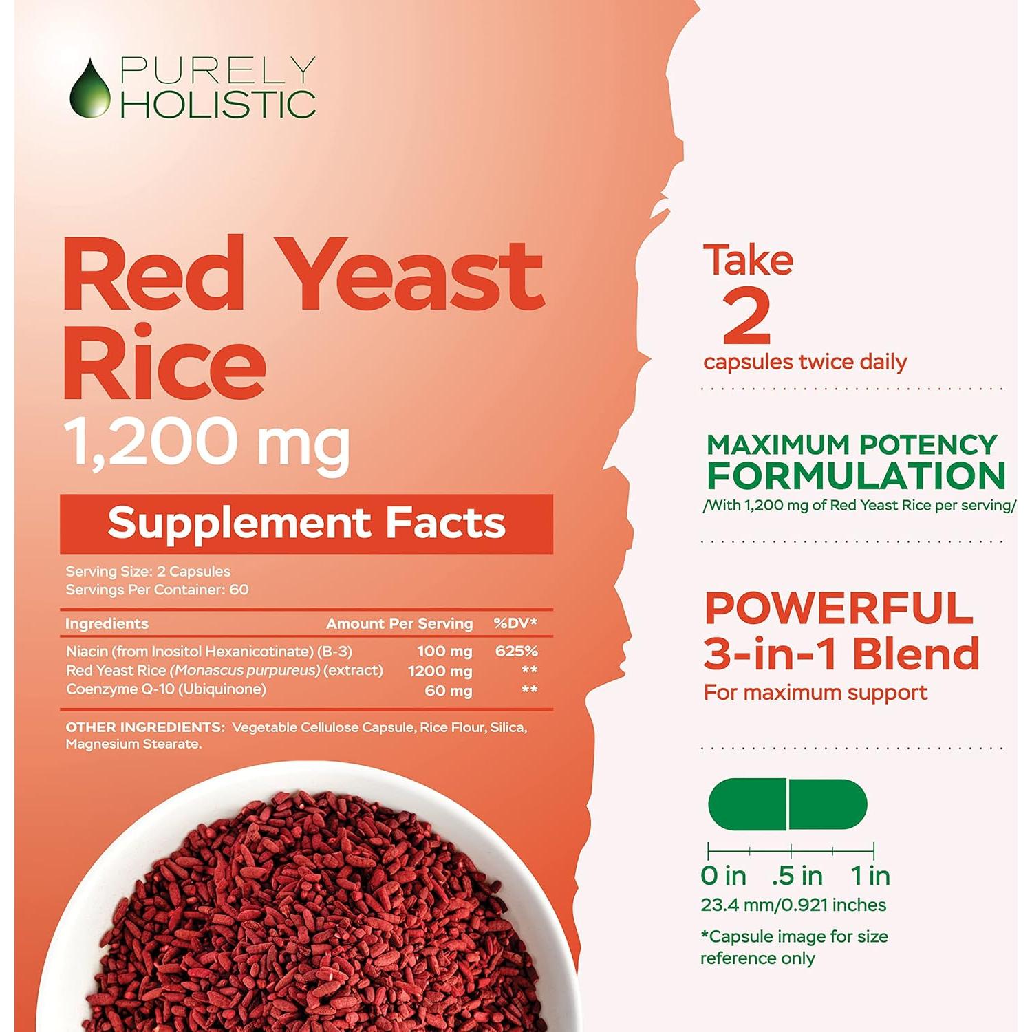 Arroz de Levadura Roja 1200mg Purely Holistic 120 Cápsulas