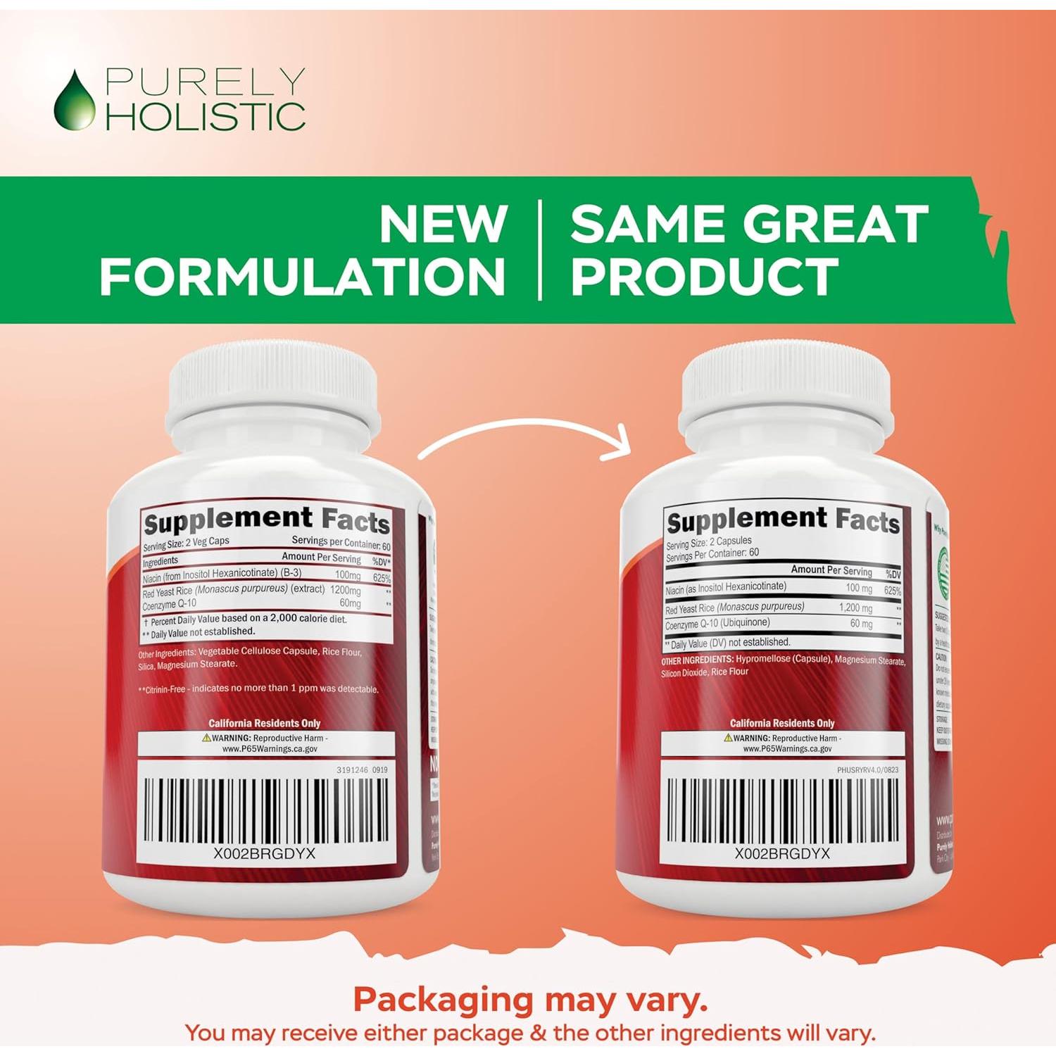 Arroz de Levadura Roja 1200mg Purely Holistic 120 Cápsulas