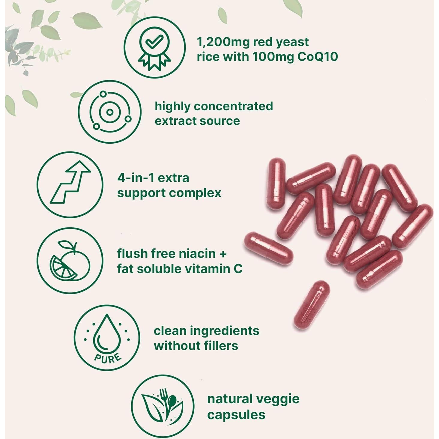 Suplemento de Arroz de Levadura Roja 1200mg CoQ10 100mg 240 Cápsulas