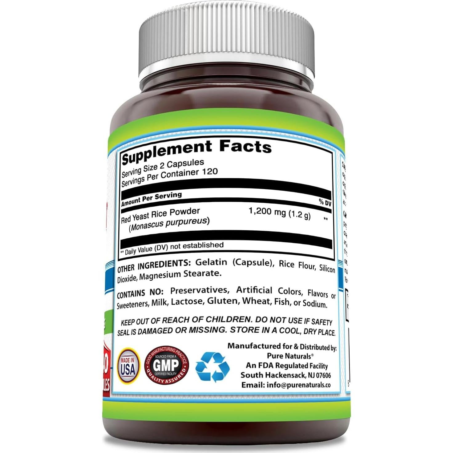 Suplemento de Arroz de Levadura Roja Pure Naturals 1200 mg - 240 Cápsulas