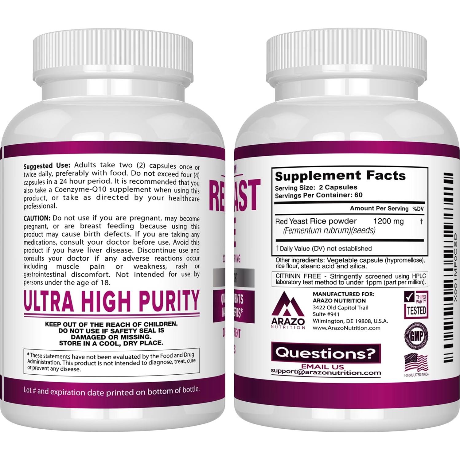 Extracto de Arroz Rojo Arazo Nutrition 1200 MG 120 Cápsulas