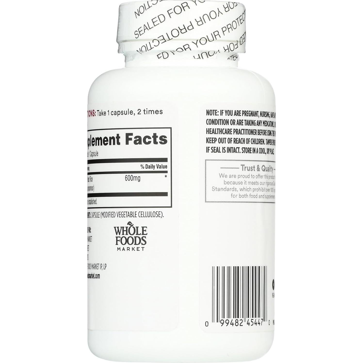 Arroz de Levadura Roja 600mg Whole Foods 120 Cápsulas Veganas